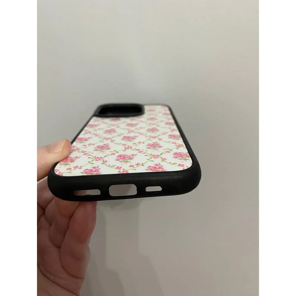 iPhone 15 Pro Case Unisex Pink White Floral Rose Trellis Cottagecore Aesthetic